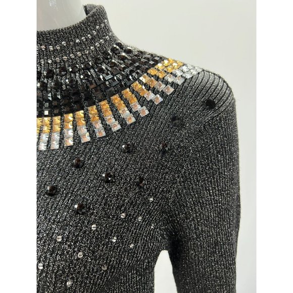Investments Jeweled Neck Sweater  Large Black  Vintage Cotton Poly Blend - Picture 7 of 16